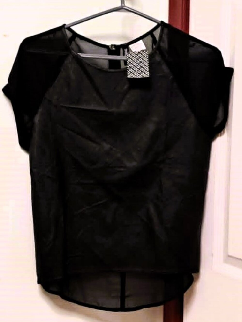 NWT H&M Divided Black Top • Solid Leather Front Sheer Mesh Back • Size US 4